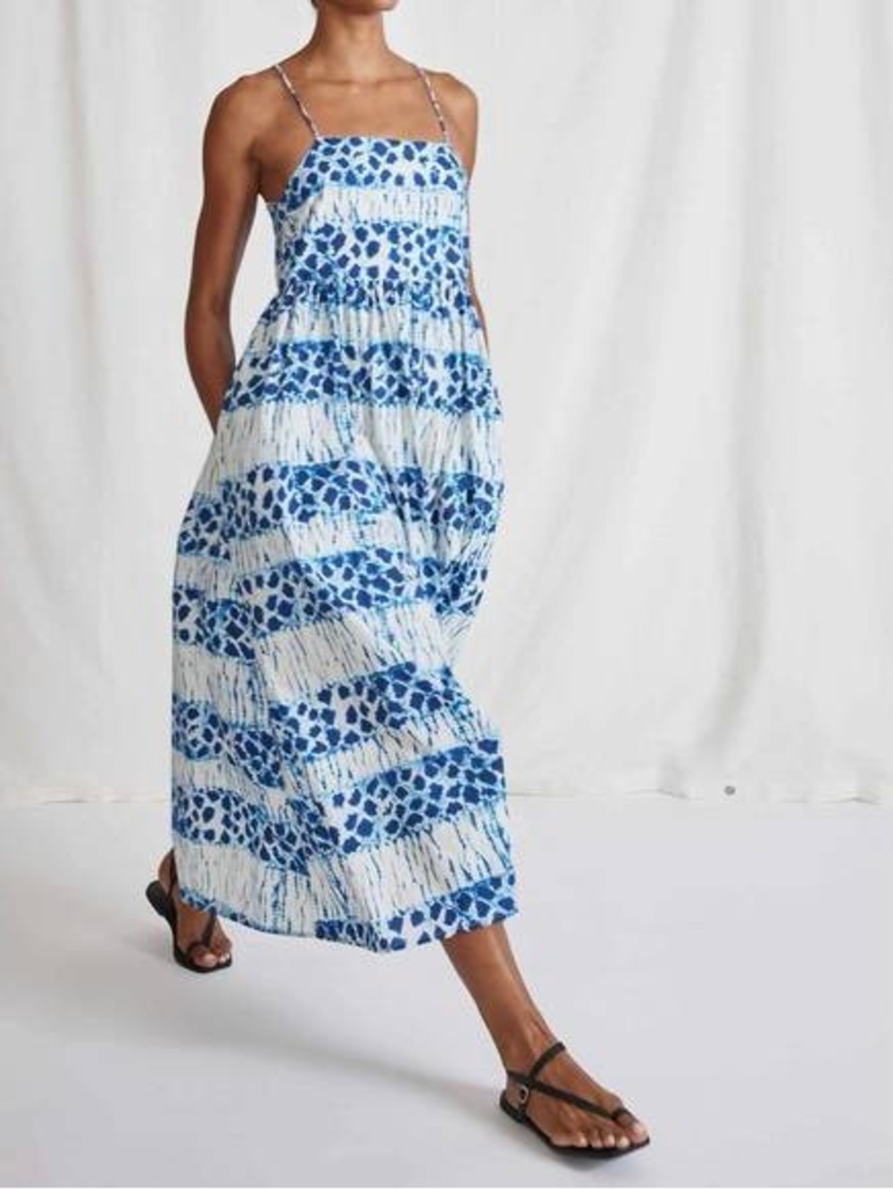 Apiece Apart Evora Spaghetti Maxi Blue & White Tie Dye Size XS